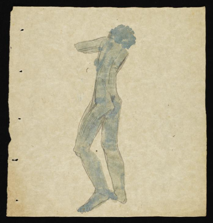 Sketch Of A Nude Figure Seen From Behind And Sketch Of Three Male