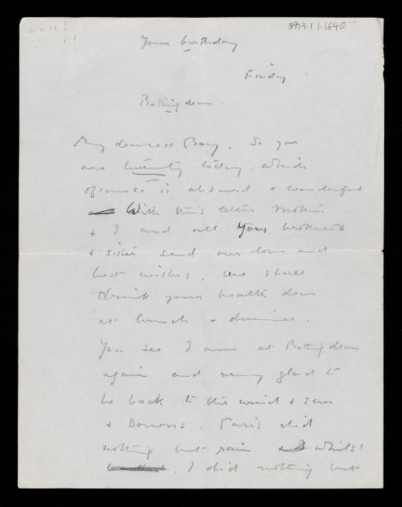 Letter To Ben Nicholson From His Father William Wishing Him A Happy