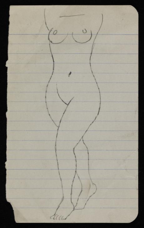 Sketch Of A Female Nude With Arms Raised And Drawn From The Neck Down