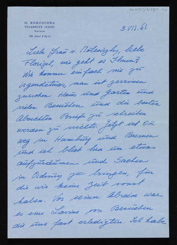 Letter From Olda Kokoschka To Henriette And Marie Louise Von Motesiczky