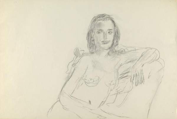 Sketch Titled Seated Nude Half Length With Left Arm Resting On Chair