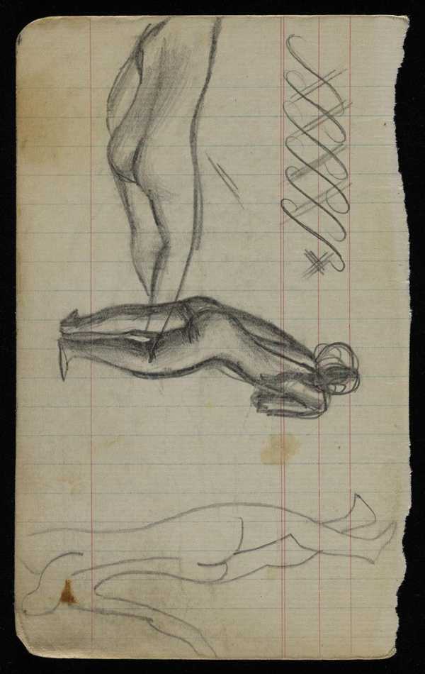 Sketch Of Three Female Nudes And One Partially Nude Male Drawn From The