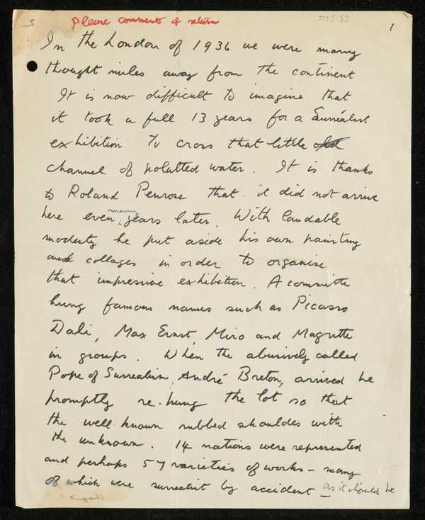 Manuscript Essay About Surrealism In England By John Banting John