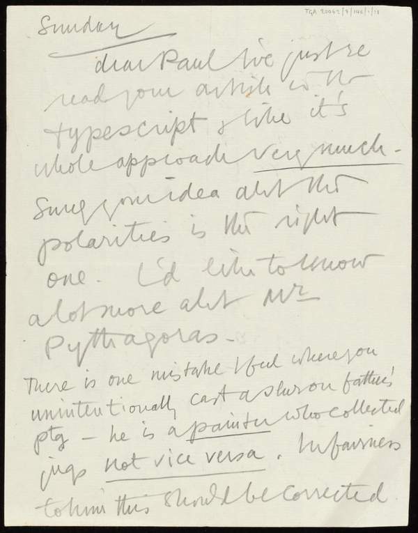 Letter From Ben Nicholson To J P Hodin Ben Nicholson OM Recipient