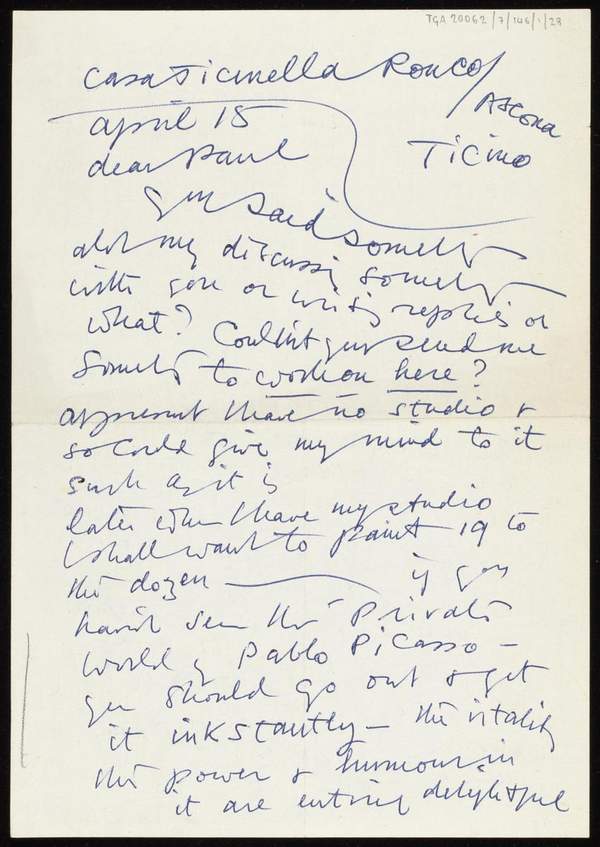 Letter From Ben Nicholson To J P Hodin Ben Nicholson Om Recipient