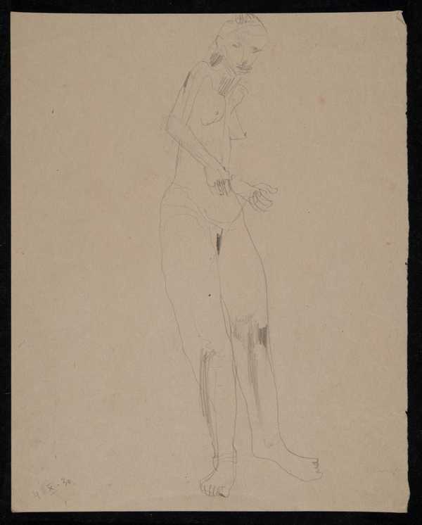 Sketch Of A Female Nude Standing And Sketch Of A Nude Figure Crouching