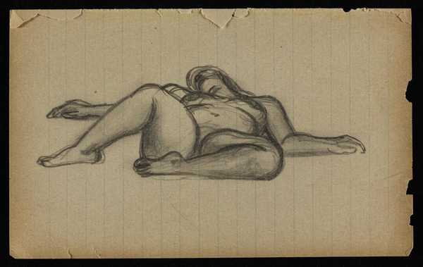 Sketches Of A Female Nude Lying On Her Back And A Standing Female Nude