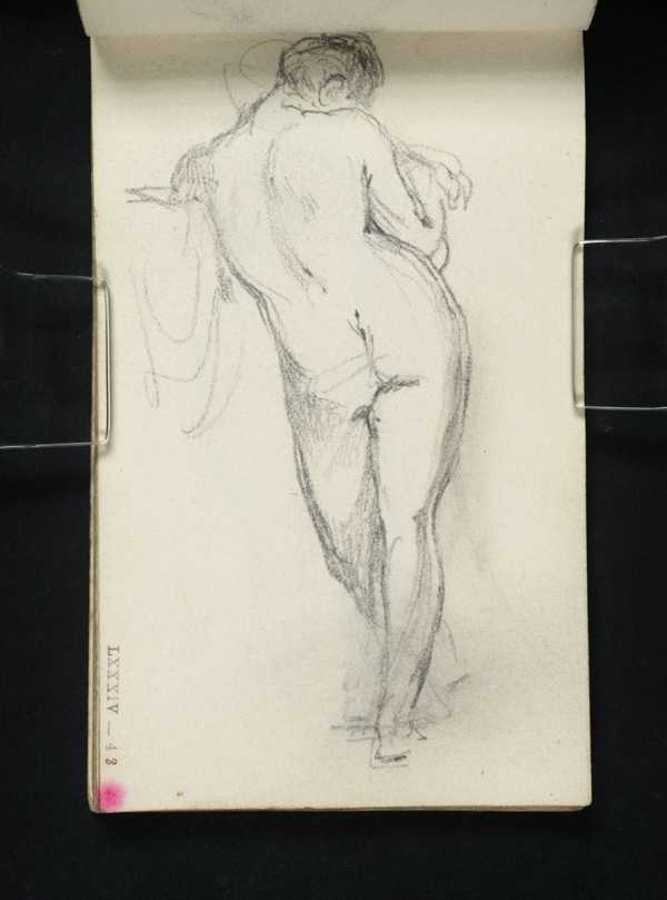 A Nude Woman Standing Seen From Behind Left Shoulder Resting On A