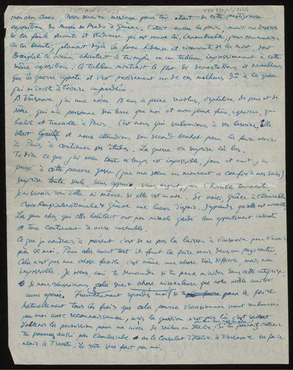 Draft Letter From Jacques Lipchitz To Cesare Sofianopulo Jacques