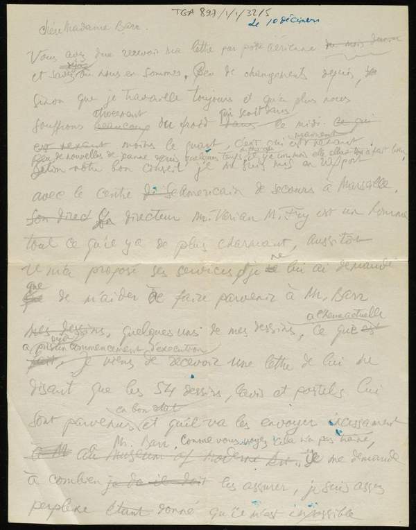 Draft Letter From Jacques Lipchitz To Margaret Barr Jacques Lipchitz