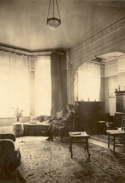 Stanislawa de Karlowska sitting in the drawing room at 14 Adamson Road, Swiss Cottage date unknown