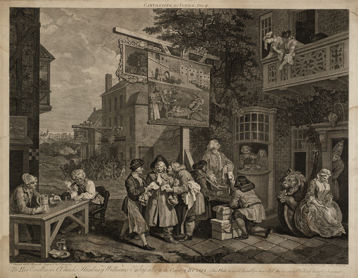 William Hogarth 'Four Prints of an Election, plate 2: Canvassing for Votes, engraved by Charles Grignion' 1757, published 1758