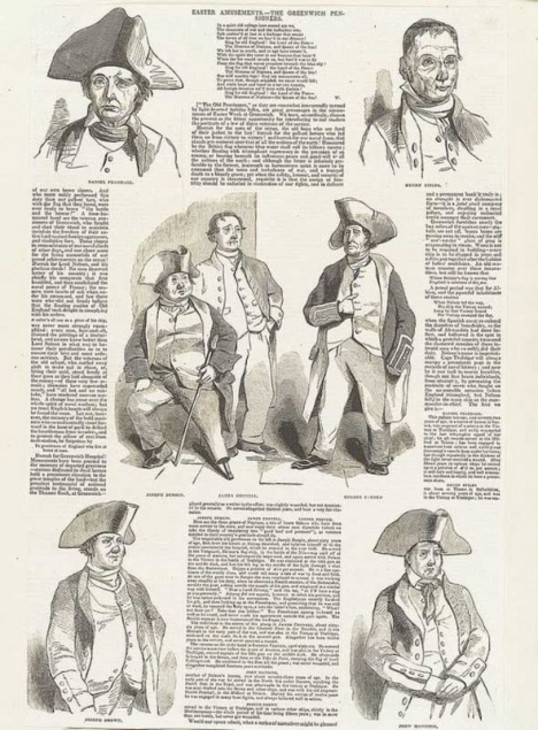 Easter Amusements – The Greenwich Pensioners … (with biographical details on each) The Illustrated London News 13 April 1844, p.233