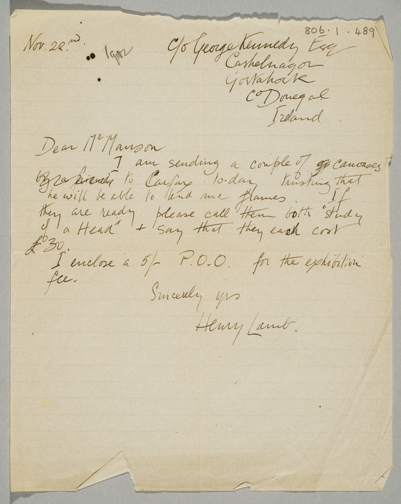 Henry Lamb 'Letter to James Bolivar Manson' 22 November 1912