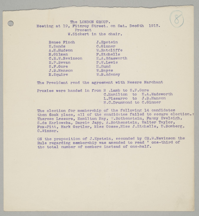 Minutes of the Fifth London Group Meeting 6 December 1913