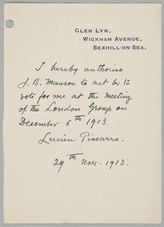 Lucien Pissarro 'Letter to James Bolivar Manson' 29 November 1913