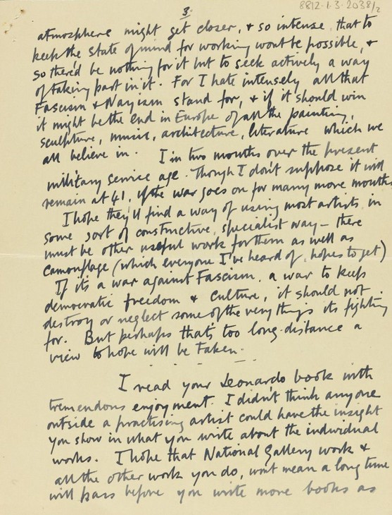 Henry Moore 'Letter to Sir Kenneth Clark' 1 October 1939
