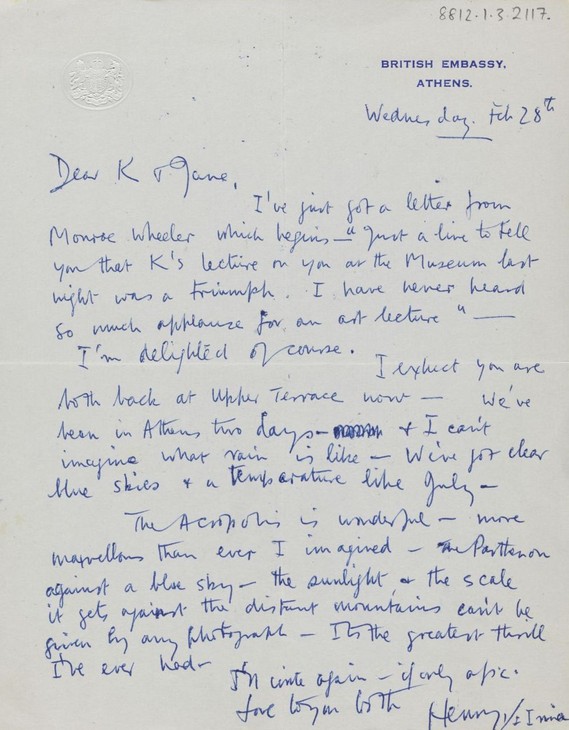 Henry Moore 'Letter to Kenneth Clark' 28 February 1951