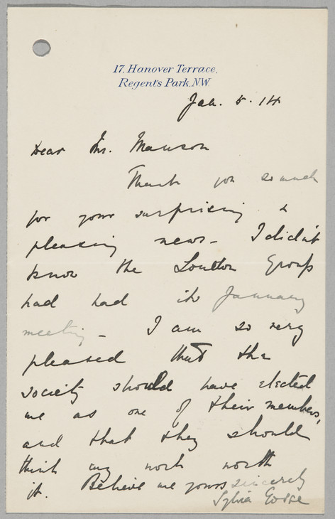 Sylvia Gosse 'Letter to James Bolivar Manson' 5 January 1914