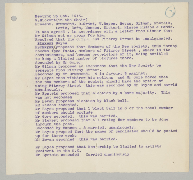 Minutes of the First London Group Meeting 25 October 1913