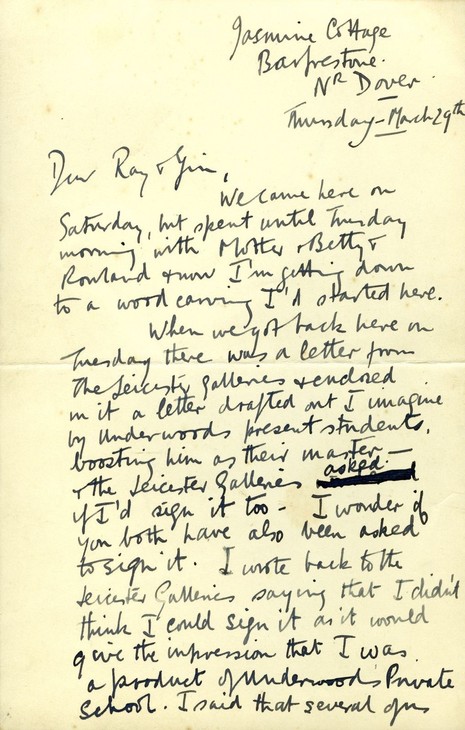 Henry Moore 'Letter to Raymond Coxon and Edna Ginesi (Ray & Gin)' 29 March 1934