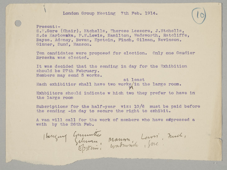 Minutes of the Seventh London Group Meeting 7 February 1914