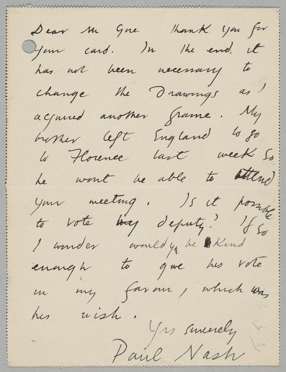 Paul Nash 'Letter to Spencer Gore' 6 February 1914