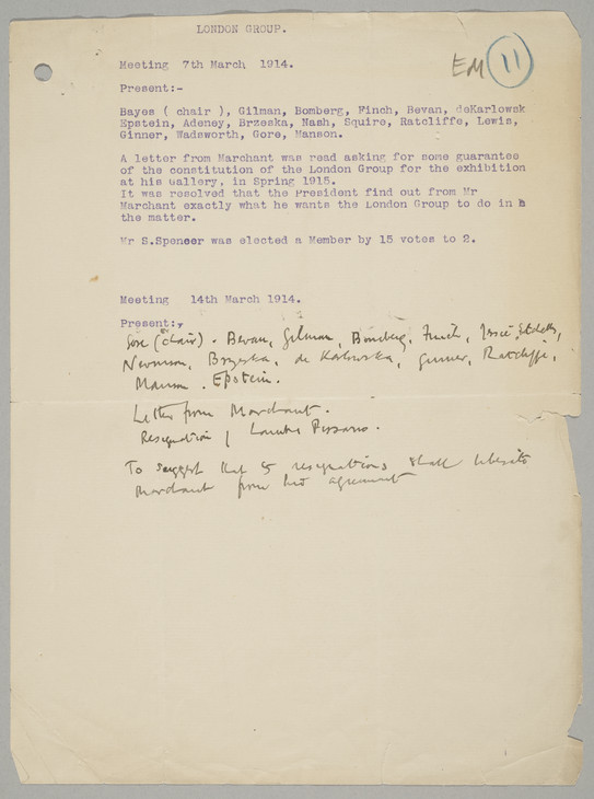 Minutes of the Eighth and Ninth London Group Meetings 7 and 14 March 1914