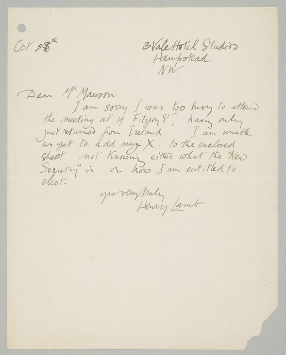 Henry Lamb 'Letter to James Bolivar Manson' 28 October 1913