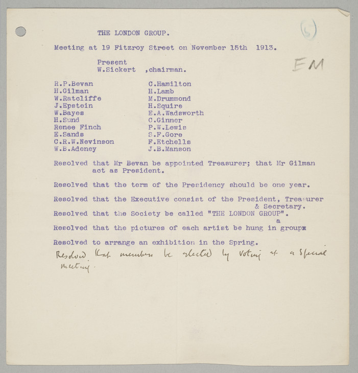 Minutes of the Second London Group Meeting 15 November 1913