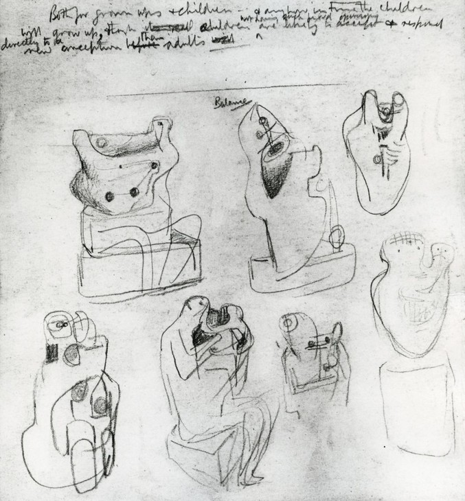 Henry Moore 'Ideas for Sculpture: Study for Mother and Child sculpture' 1934–5