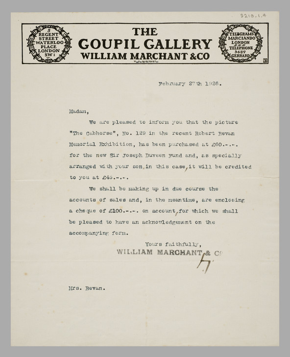 William Marchant & Co. 'Letter to Stanislawa de Karlowska' 27 February 1926