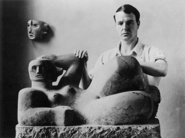 Henry Moore with Reclining Figure and Mask c.1930