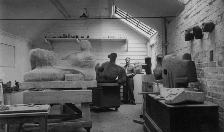 Henry Moore in his Top Studio 1954