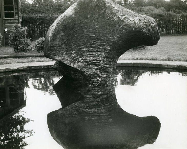 Plaster version of 'Working Model for Reclining Figure (Lincoln Center)' in pool at Hoglands c.1963