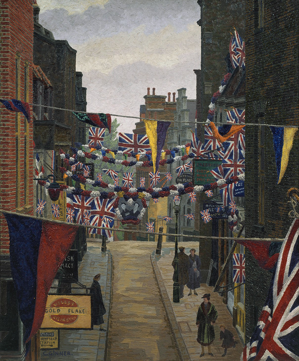 Charles Ginner 'Flask Walk, Hampstead, on Coronation Day' 1937