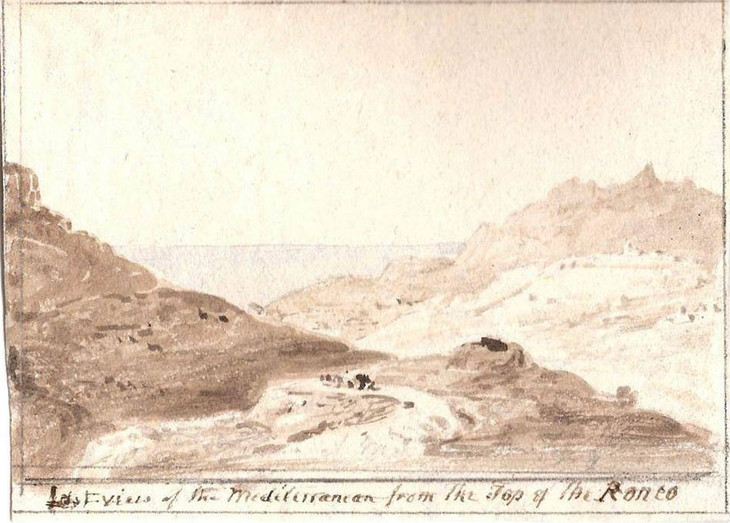 Elizabeth Christiana Fanshawe 'Last (1st) view of the Mediterranean from the top of the Ronco' c.1829
