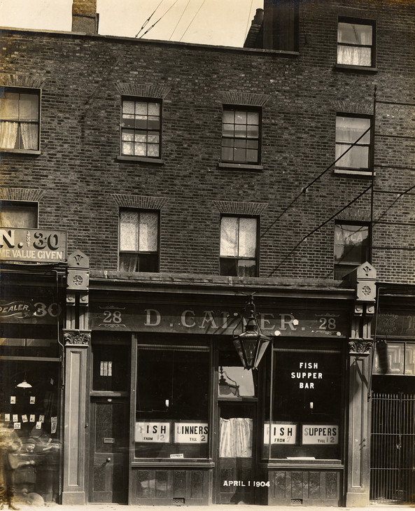 Ernest Milner 'London Transport photograph of D. Calver, Fish Supper Bar, 28 Camden High Street' 1 April 1904