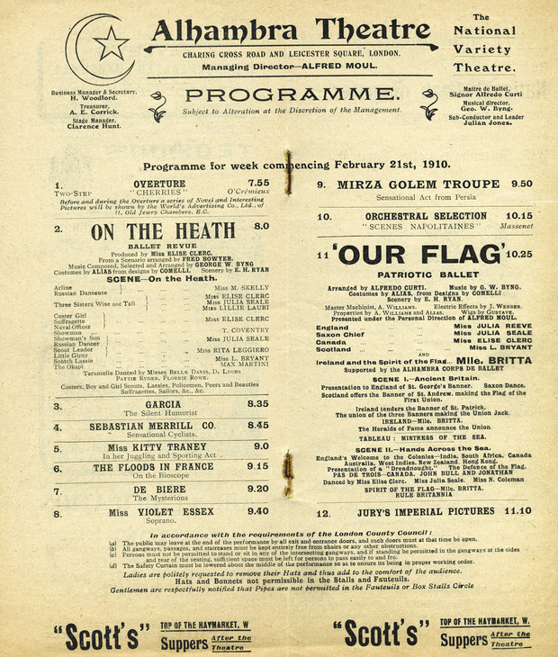 Alhambra Programme for 'Our Flag' 21 February 1910