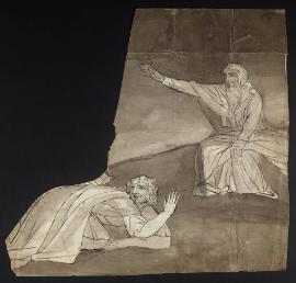 A Figure Bowing before a Seated Old Man with his Arm Outstretched in Benediction. Verso: Indecipherable Sketch