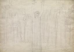 The Preaching of Warning. Verso: An Old Man Enthroned Between Two Groups of Figures, by ?William Blake