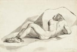 Fettered Nude Figure Reclining by a Rock