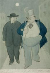 Rossetti in his Worldlier Days Leaving the Arundel Club with George Augustus Sala, Max Beerbohm, 1916, Graphite and watercolour on paper