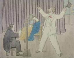 Rossetti Insistently Exhorted by George Meredith to Come Forth into the Glorious Sun and Wind for a Walk to Hendon and Beyond, Max Beerbohm, 1916, Graphite and watercolour on paper