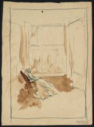 Catherine Linton Seated at a Window During her Last Illness. Verso: Four Figures at Table
