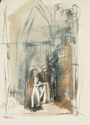 Catherine the Younger and Hareton. Verso: study of cows