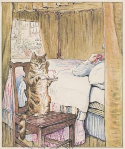 Simpkin at the Tailor’s Bedside, Helen Beatrix Potter, c.1902, Ink, watercolour and gouache on paper