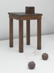 Table with Accumulator, Joseph Beuys, 1958–85, Wood, accumulator, clay and wire