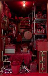 RED ROOM, Robert Therrien, 2000–7, Organ, radio, telephone, wall clock, grill, kitchen utensils, clothes, shoes and other materials