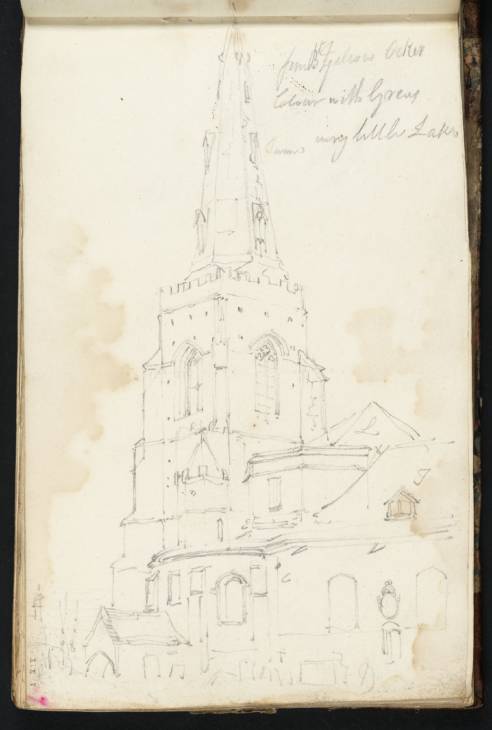Joseph Mallord William Turner, ‘The Church of St Sepulchre, Northampton: The Tower and Spire, with the Circular Nave, South Porch and South Aisle’ 1794